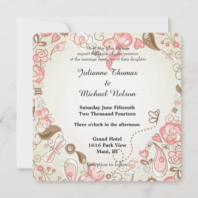 Folk Floral Whimsy Wedding Invitation (Front)
