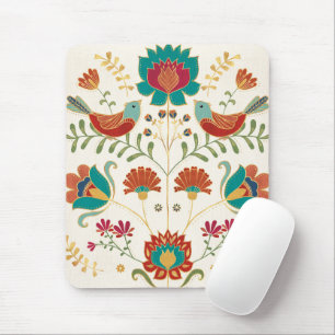 Folk Floral With Birds Mouse Pad