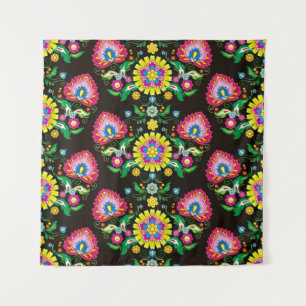 Folk flourish pattern: retro colourful tiles tapestry