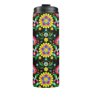Folk flourish pattern: retro colourful tiles thermal tumbler