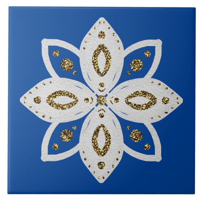 folk flower 1 lite blue 1 and white ceramic tile (Front)