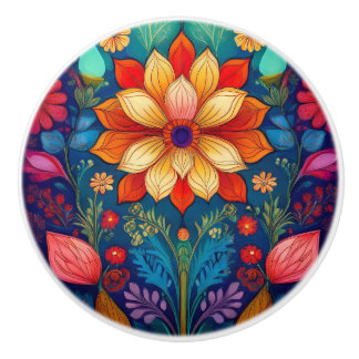 Folk Flower  Ceramic Knob