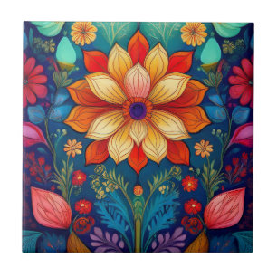 Folk Flower Ceramic Tile