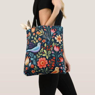 Folk Flowers and Birds Tote Bag