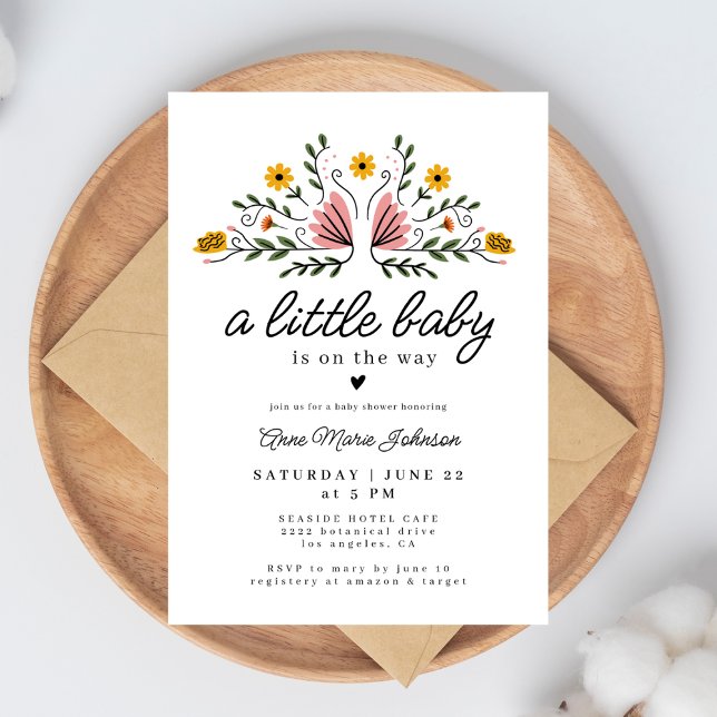 Folk Flowers Baby On The Way Boho Baby Shower Invitation (Creator Uploaded)
