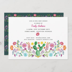 Folk Flowers Baby Shower Invites Watercolor Cacti