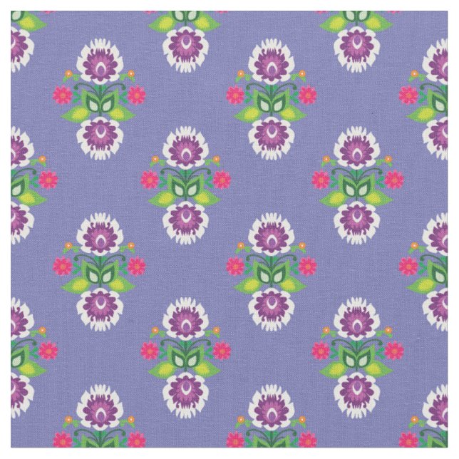 Folk Flowers -  diamond shaped composition Fabric (Close Up)