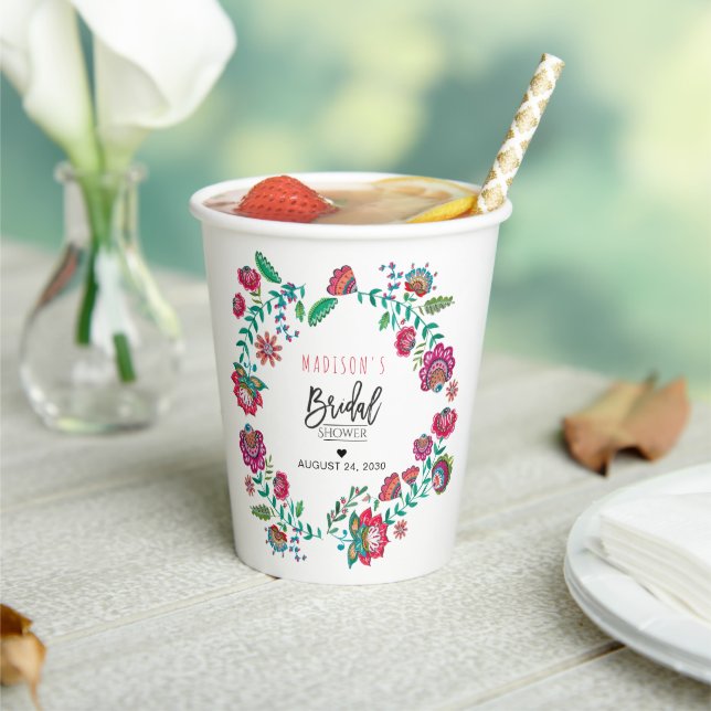 Folk flowers floral bridal shower paper cups (Insitu)