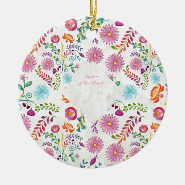 Folk Flowers Mother of Bride Gift- Customisable Ceramic Ornament (Front)