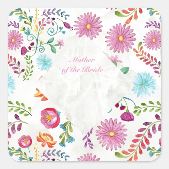 Folk Flowers Mother of Bride Gift- Customisable Square Sticker (Front)