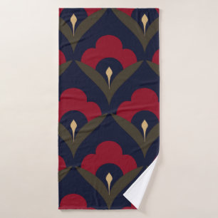 Folk flowers motif Japan wave pattern ditzy floral Bath Towel