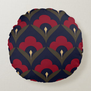 Folk flowers motif Japan wave pattern ditzy floral Round Cushion
