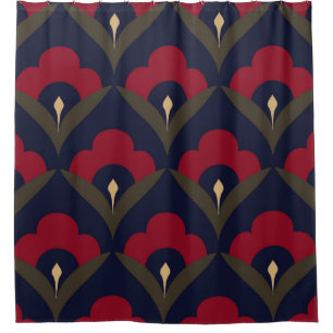 Folk flowers motif Japan wave pattern ditzy floral Shower Curtain