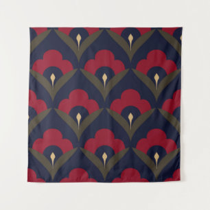 Folk flowers motif Japan wave pattern ditzy floral Tapestry