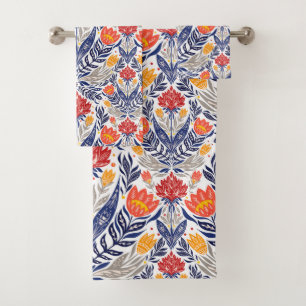 Folk flowers pattern  bath towel set