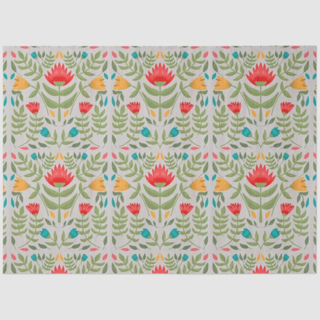 Folk Flowers Pattern Decoupage Tissue Paper (Front)