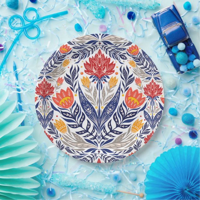 Folk flowers pattern   paper plate (Party)