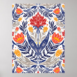 Folk flowers pattern poster