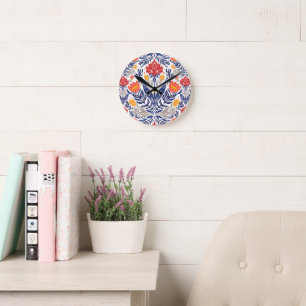 Folk flowers pattern round clock