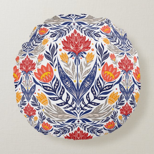 Folk flowers pattern   round cushion (Front)