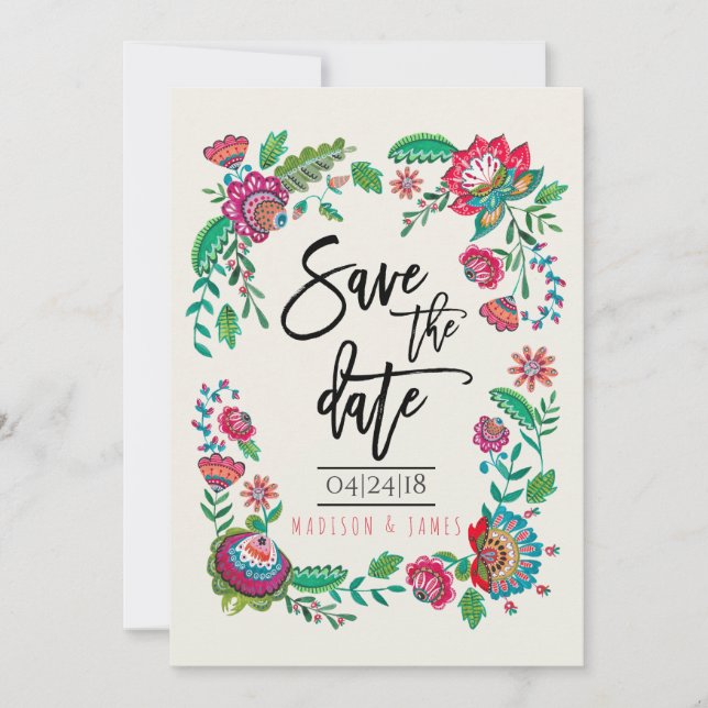 Folk Flowers | Stripe | Save the Date | Invitation (Front)