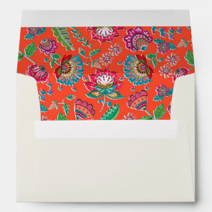 Folk Flowers tangerine wedding floral Envelope