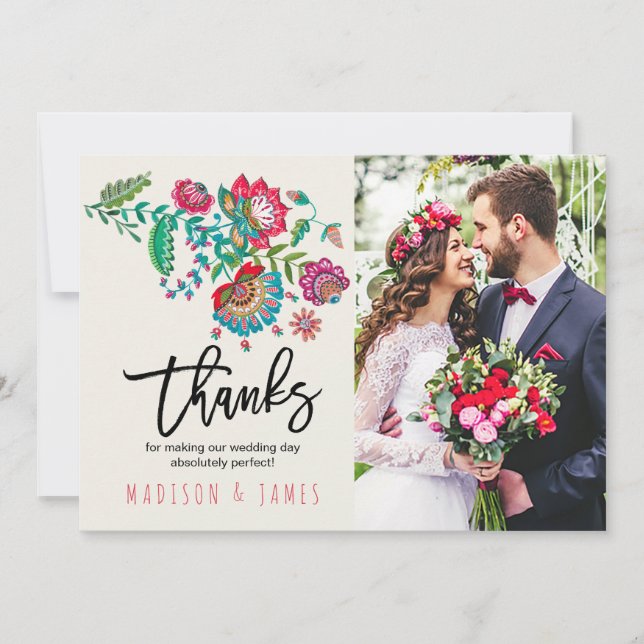 Folk Flowers | Thank you | Wedding | Photo Card (Front)