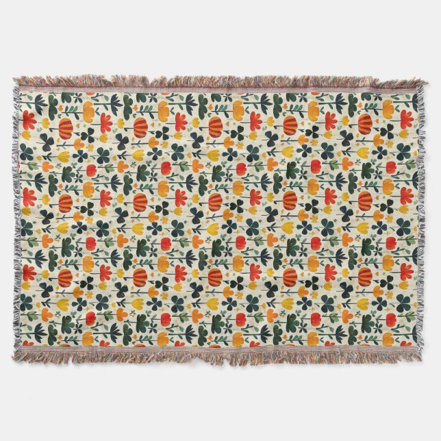 Folk Garden Clover Throw Blanket (Front)