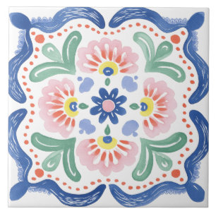 Folk Garden Watercolor Ceramic Tile