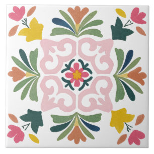 Folk Garden Watercolor Ceramic Tile