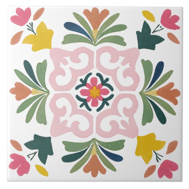 Folk Garden Watercolor Ceramic Tile (Front)