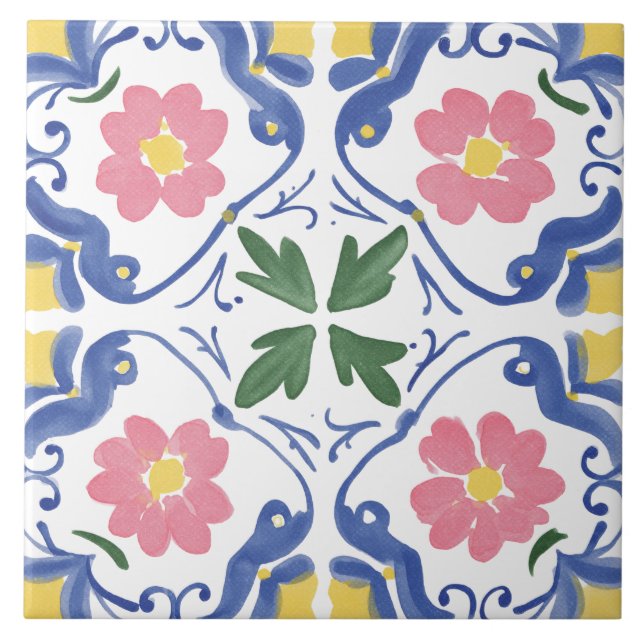 Folk Garden Watercolor Ceramic Tile (Front)