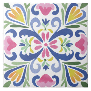 Folk Garden Watercolor Ceramic Tile