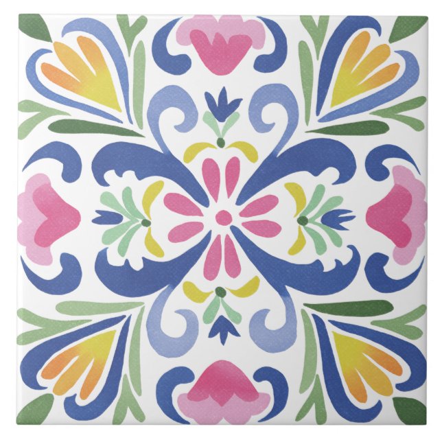 Folk Garden Watercolor Ceramic Tile (Front)