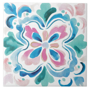 Folk Garden Watercolor Ceramic Tile