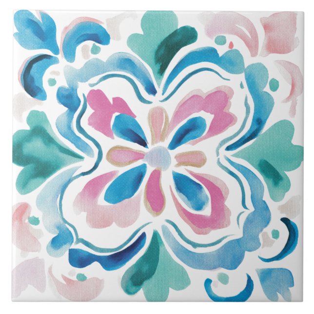 Folk Garden Watercolor Ceramic Tile (Front)