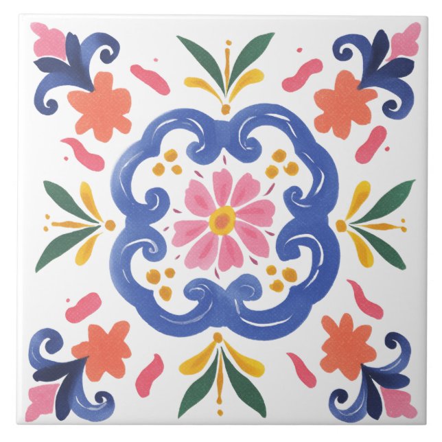 Folk Garden Watercolor Ceramic Tile (Front)