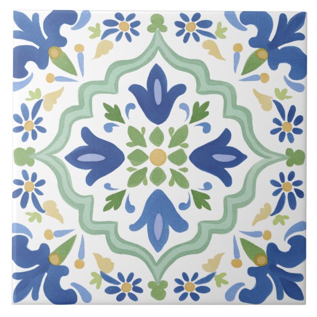 Folk Garden Watercolor Ceramic Tile (Front)