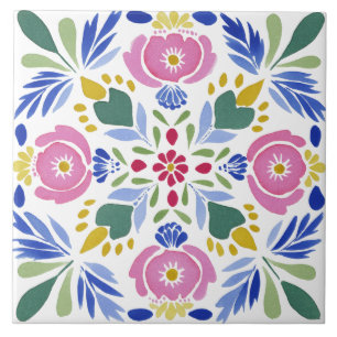 Folk Garden Watercolor Ceramic Tile