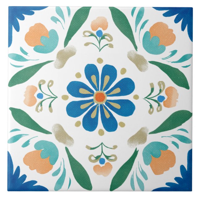 Folk Garden Watercolor Ceramic Tile (Front)