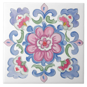 Folk Garden Watercolor Ceramic Tile