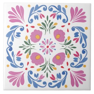Folk Garden Watercolor Ceramic Tile