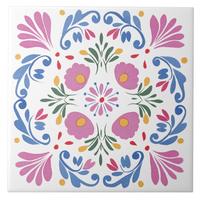Folk Garden Watercolor Ceramic Tile (Front)