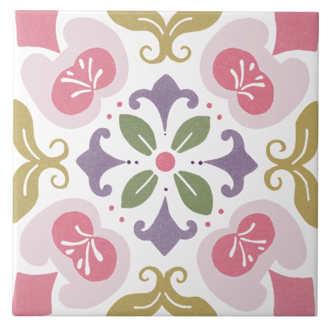 Folk Garden Watercolor Ceramic Tile (Front)