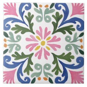Folk Garden Watercolor Ceramic Tile