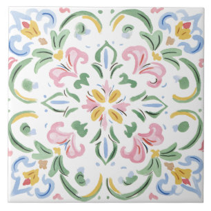 Folk Garden Watercolor Ceramic Tile