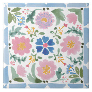 Folk Garden Watercolor Ceramic Tile
