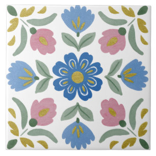 Folk Garden Watercolor Ceramic Tile