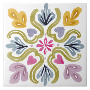 Folk Garden Watercolor Ceramic Tile