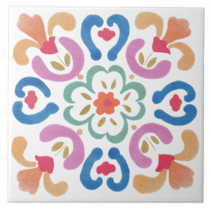 Folk Garden Watercolor Ceramic Tile